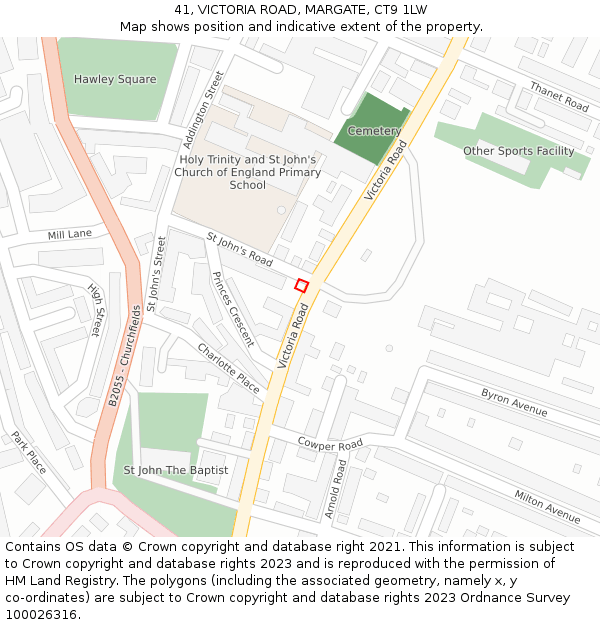 41, VICTORIA ROAD, MARGATE, CT9 1LW: Location map and indicative extent of plot