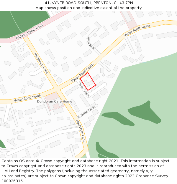 41, VYNER ROAD SOUTH, PRENTON, CH43 7PN: Location map and indicative extent of plot