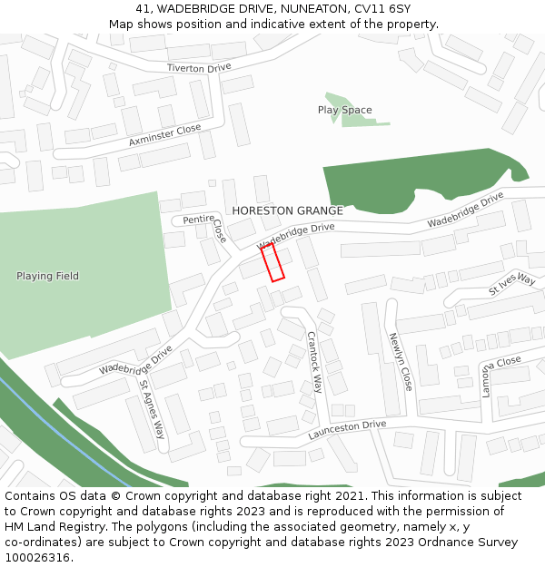 41, WADEBRIDGE DRIVE, NUNEATON, CV11 6SY: Location map and indicative extent of plot