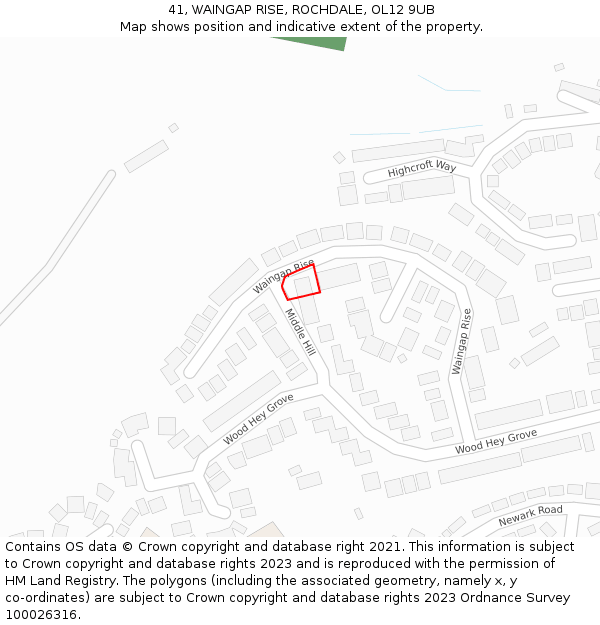 41, WAINGAP RISE, ROCHDALE, OL12 9UB: Location map and indicative extent of plot