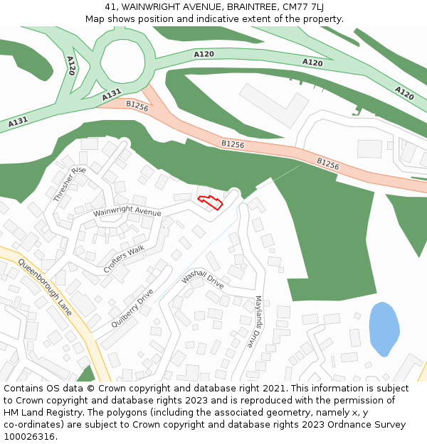 41, WAINWRIGHT AVENUE, BRAINTREE, CM77 7LJ: Location map and indicative extent of plot