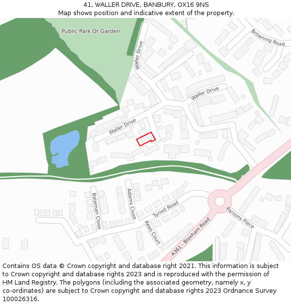 41, WALLER DRIVE, BANBURY, OX16 9NS: Location map and indicative extent of plot