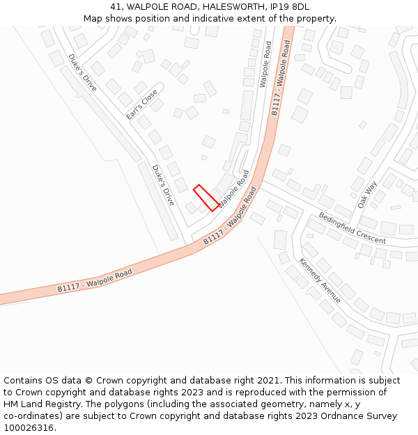 41, WALPOLE ROAD, HALESWORTH, IP19 8DL: Location map and indicative extent of plot