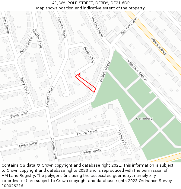 41, WALPOLE STREET, DERBY, DE21 6DP: Location map and indicative extent of plot