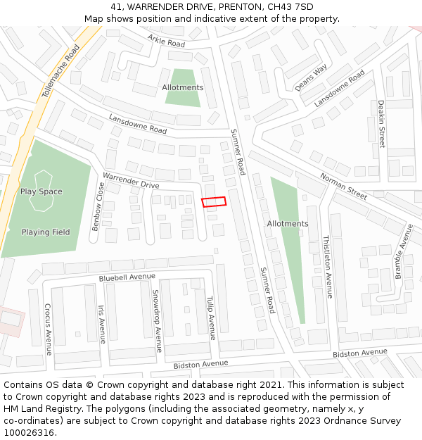 41, WARRENDER DRIVE, PRENTON, CH43 7SD: Location map and indicative extent of plot