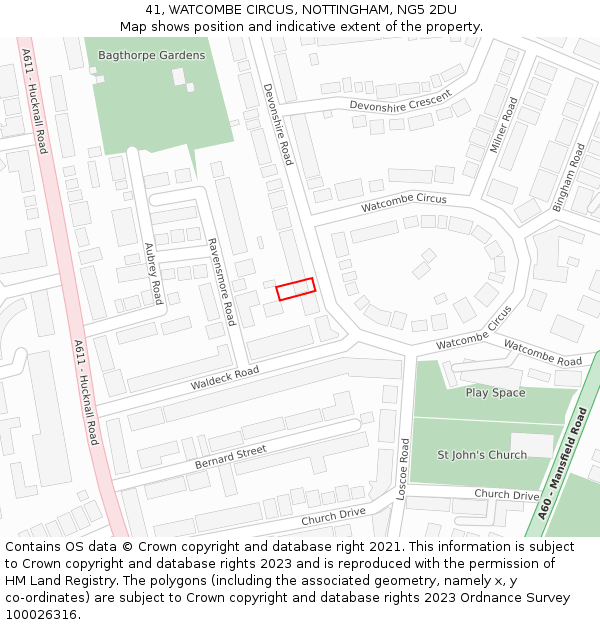 41, WATCOMBE CIRCUS, NOTTINGHAM, NG5 2DU: Location map and indicative extent of plot
