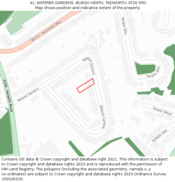 41, WATERER GARDENS, BURGH HEATH, TADWORTH, KT20 5PD: Location map and indicative extent of plot