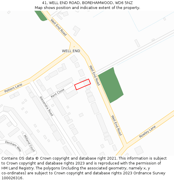 41, WELL END ROAD, BOREHAMWOOD, WD6 5NZ: Location map and indicative extent of plot