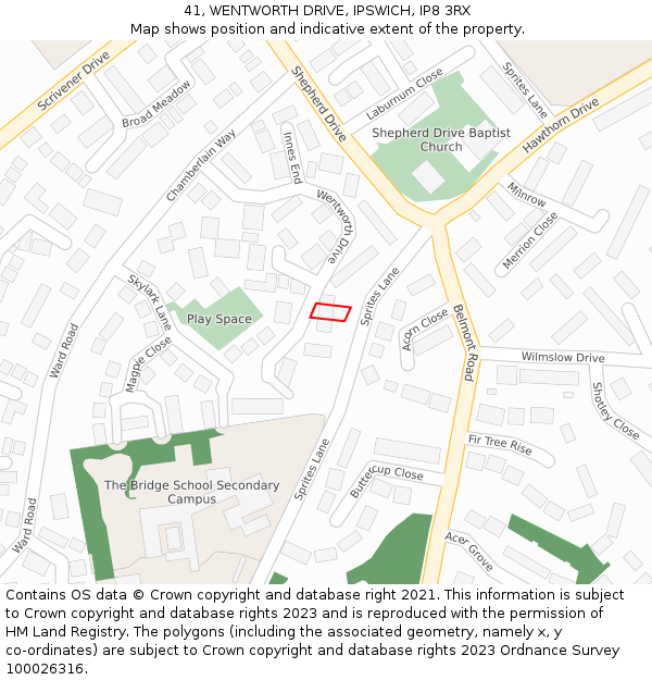 41, WENTWORTH DRIVE, IPSWICH, IP8 3RX: Location map and indicative extent of plot