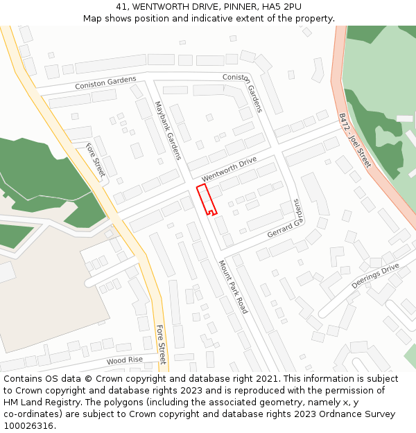 41, WENTWORTH DRIVE, PINNER, HA5 2PU: Location map and indicative extent of plot