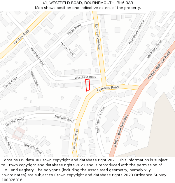 41, WESTFIELD ROAD, BOURNEMOUTH, BH6 3AR: Location map and indicative extent of plot