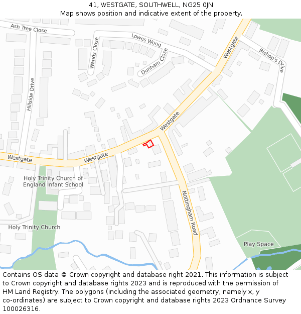 41, WESTGATE, SOUTHWELL, NG25 0JN: Location map and indicative extent of plot