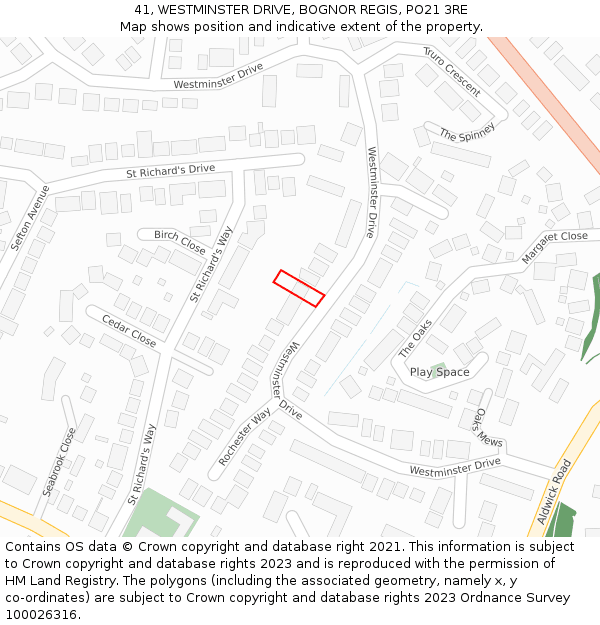 41, WESTMINSTER DRIVE, BOGNOR REGIS, PO21 3RE: Location map and indicative extent of plot