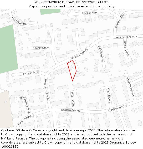 41, WESTMORLAND ROAD, FELIXSTOWE, IP11 9TJ: Location map and indicative extent of plot