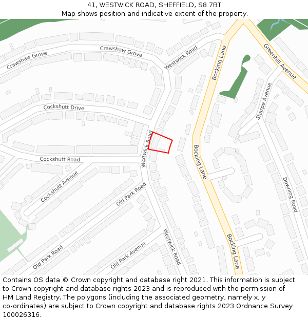 41, WESTWICK ROAD, SHEFFIELD, S8 7BT: Location map and indicative extent of plot