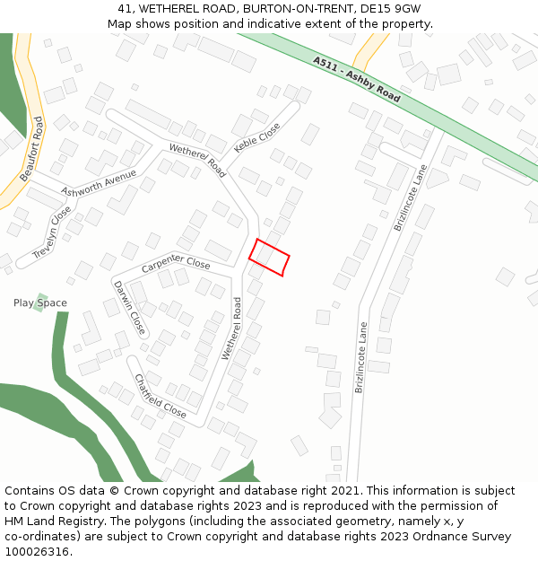 41, WETHEREL ROAD, BURTON-ON-TRENT, DE15 9GW: Location map and indicative extent of plot