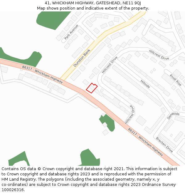 41, WHICKHAM HIGHWAY, GATESHEAD, NE11 9QJ: Location map and indicative extent of plot