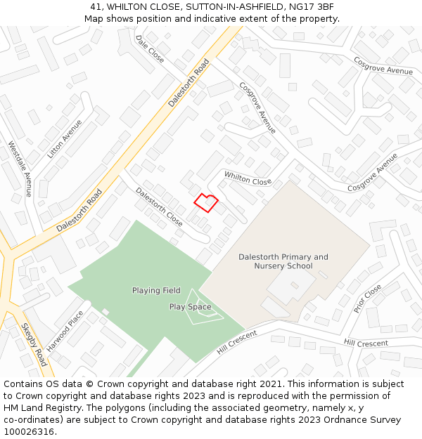 41, WHILTON CLOSE, SUTTON-IN-ASHFIELD, NG17 3BF: Location map and indicative extent of plot