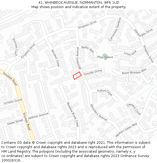 41, WHINBECK AVENUE, NORMANTON, WF6 1UD: Location map and indicative extent of plot