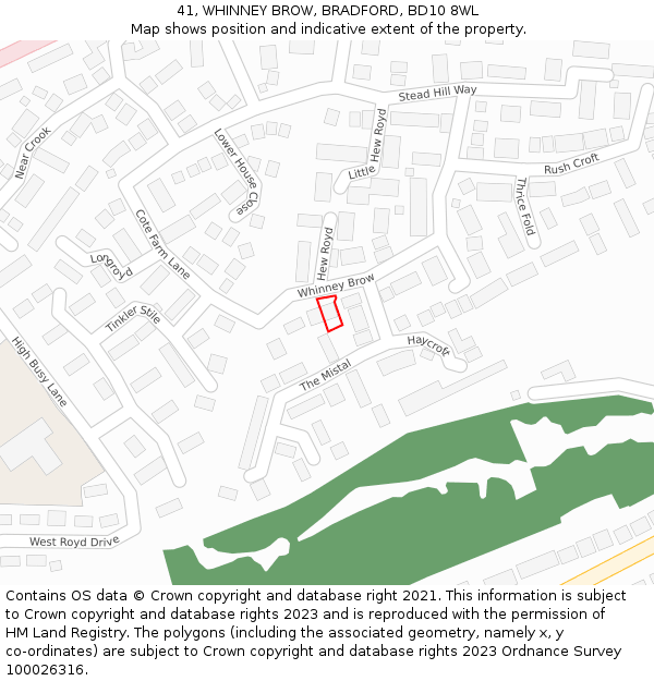 41, WHINNEY BROW, BRADFORD, BD10 8WL: Location map and indicative extent of plot