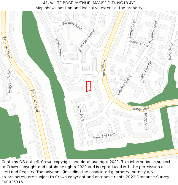 41, WHITE ROSE AVENUE, MANSFIELD, NG18 4YF: Location map and indicative extent of plot