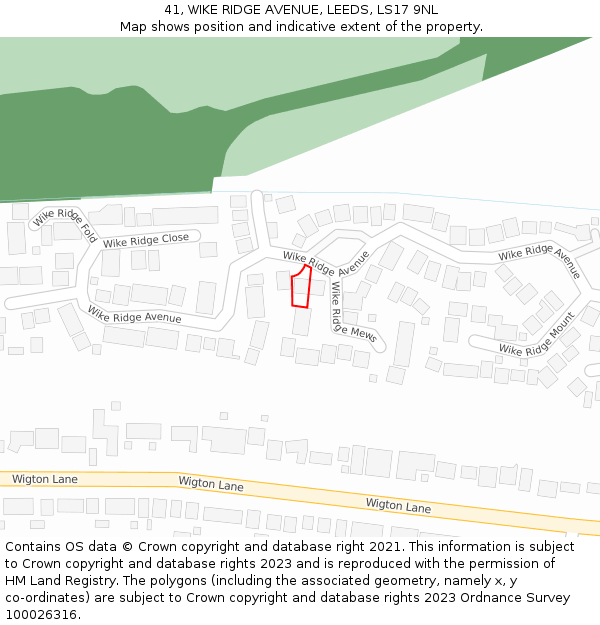 41, WIKE RIDGE AVENUE, LEEDS, LS17 9NL: Location map and indicative extent of plot