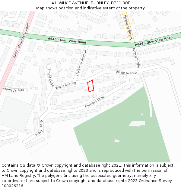 41, WILKIE AVENUE, BURNLEY, BB11 3QE: Location map and indicative extent of plot