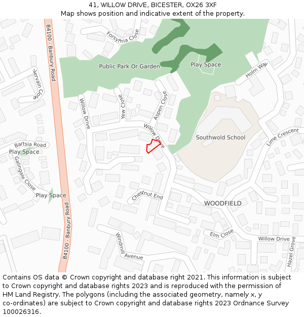 41, WILLOW DRIVE, BICESTER, OX26 3XF: Location map and indicative extent of plot