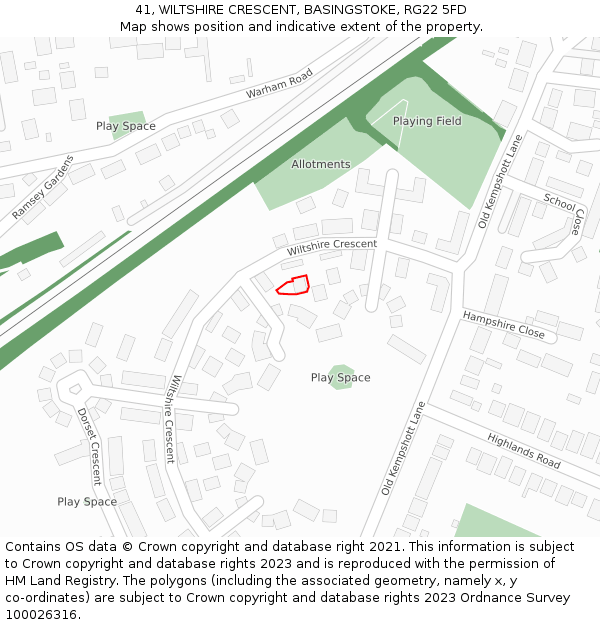 41, WILTSHIRE CRESCENT, BASINGSTOKE, RG22 5FD: Location map and indicative extent of plot