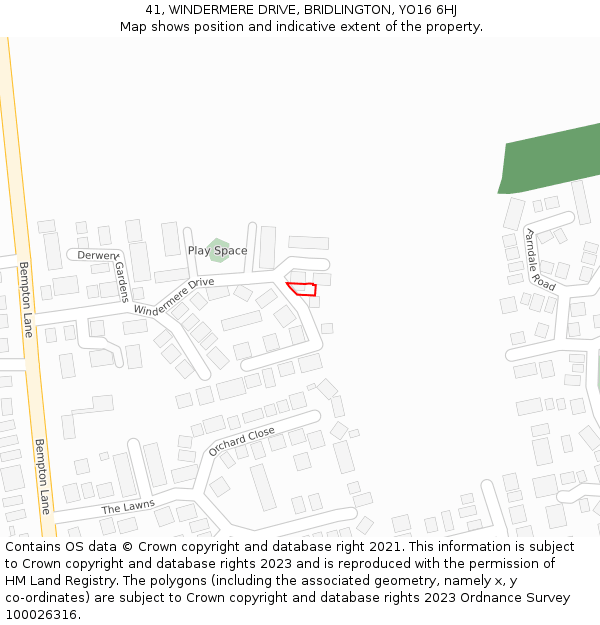 41, WINDERMERE DRIVE, BRIDLINGTON, YO16 6HJ: Location map and indicative extent of plot