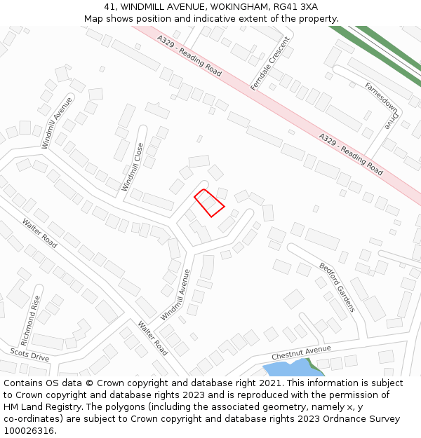 41, WINDMILL AVENUE, WOKINGHAM, RG41 3XA: Location map and indicative extent of plot