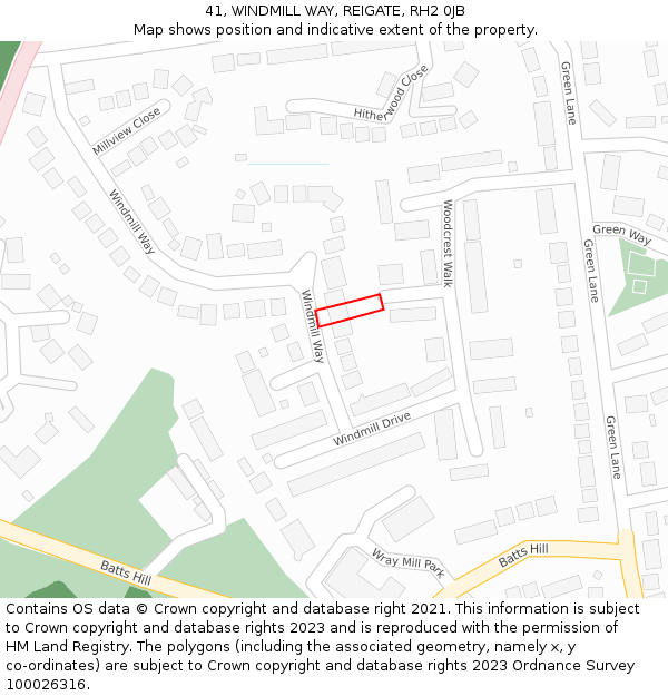 41, WINDMILL WAY, REIGATE, RH2 0JB: Location map and indicative extent of plot