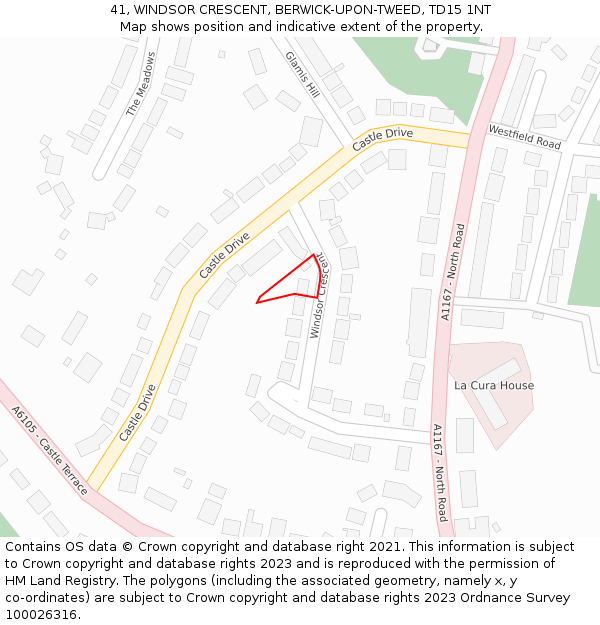 41, WINDSOR CRESCENT, BERWICK-UPON-TWEED, TD15 1NT: Location map and indicative extent of plot