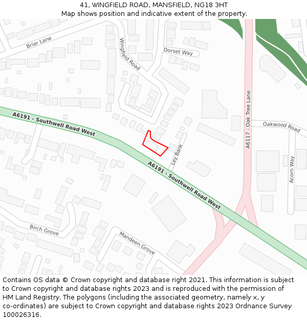 41, WINGFIELD ROAD, MANSFIELD, NG18 3HT: Location map and indicative extent of plot