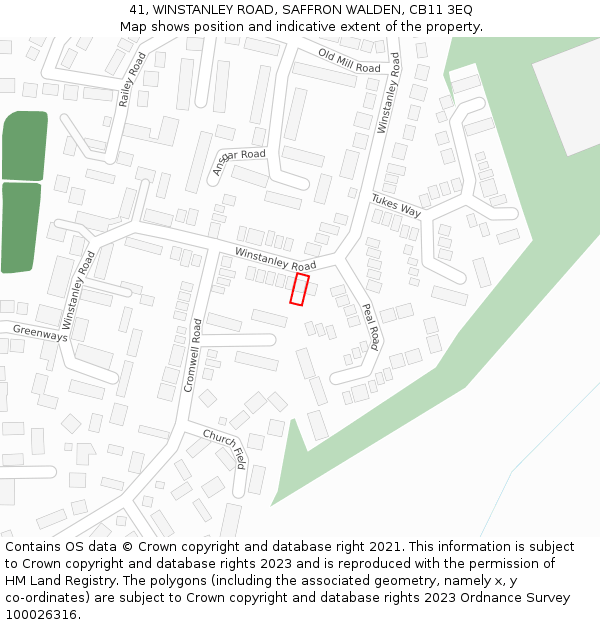 41, WINSTANLEY ROAD, SAFFRON WALDEN, CB11 3EQ: Location map and indicative extent of plot