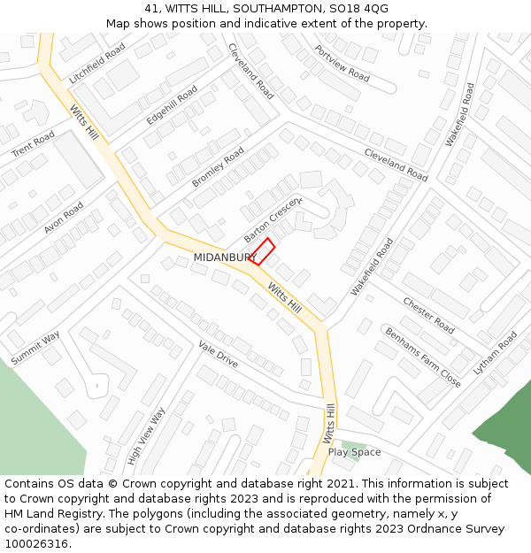 41, WITTS HILL, SOUTHAMPTON, SO18 4QG: Location map and indicative extent of plot