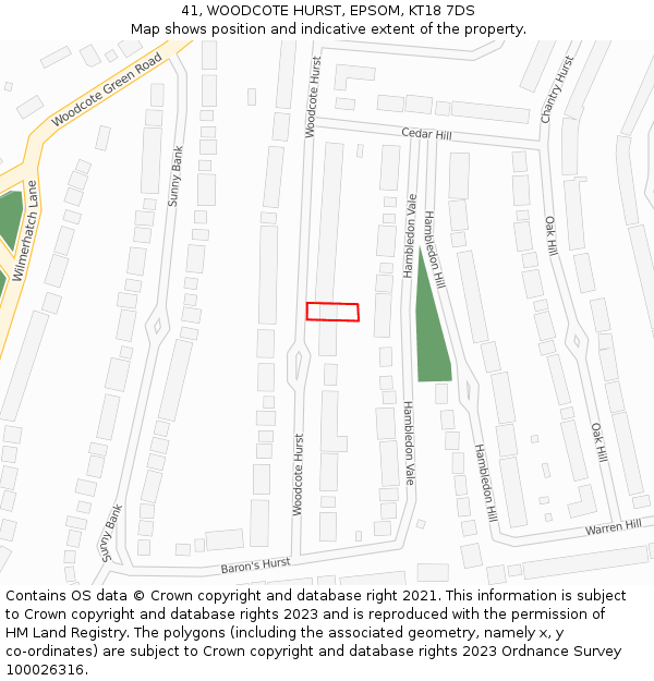 41, WOODCOTE HURST, EPSOM, KT18 7DS: Location map and indicative extent of plot