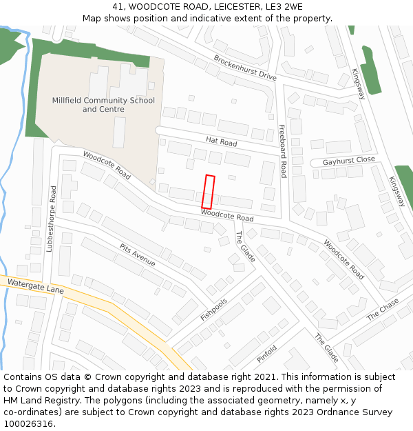 41, WOODCOTE ROAD, LEICESTER, LE3 2WE: Location map and indicative extent of plot