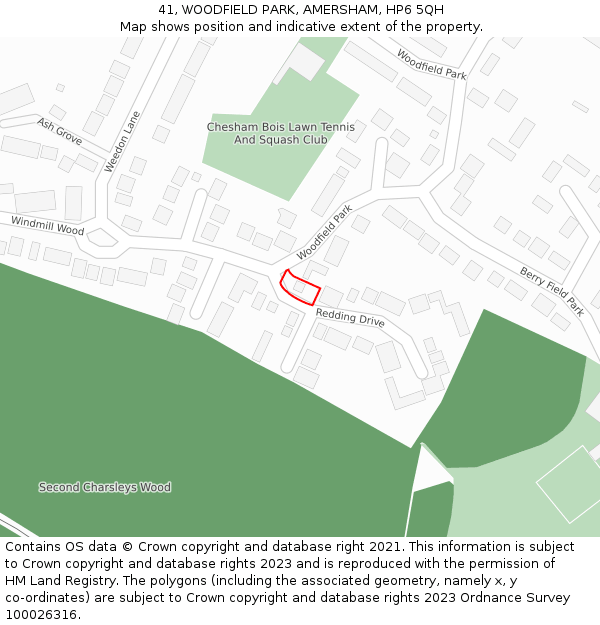 41, WOODFIELD PARK, AMERSHAM, HP6 5QH: Location map and indicative extent of plot