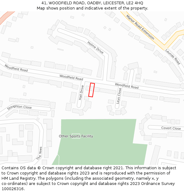 41, WOODFIELD ROAD, OADBY, LEICESTER, LE2 4HQ: Location map and indicative extent of plot