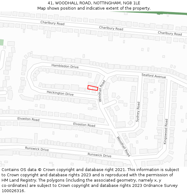 41, WOODHALL ROAD, NOTTINGHAM, NG8 1LE: Location map and indicative extent of plot