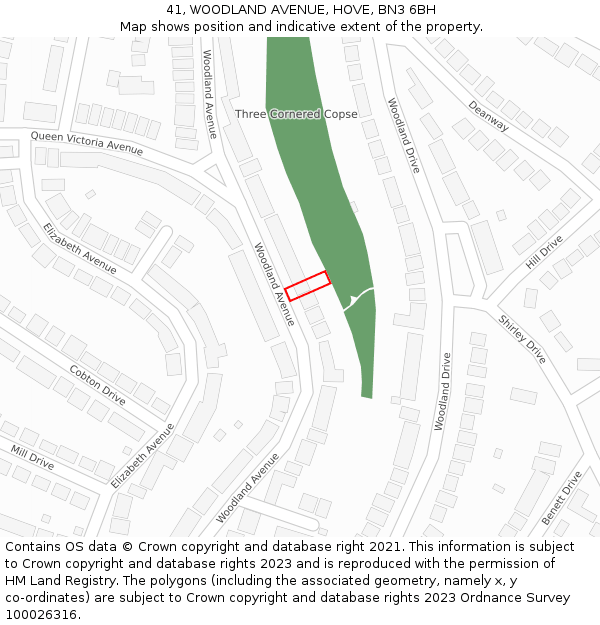 41, WOODLAND AVENUE, HOVE, BN3 6BH: Location map and indicative extent of plot