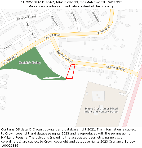 41, WOODLAND ROAD, MAPLE CROSS, RICKMANSWORTH, WD3 9ST: Location map and indicative extent of plot