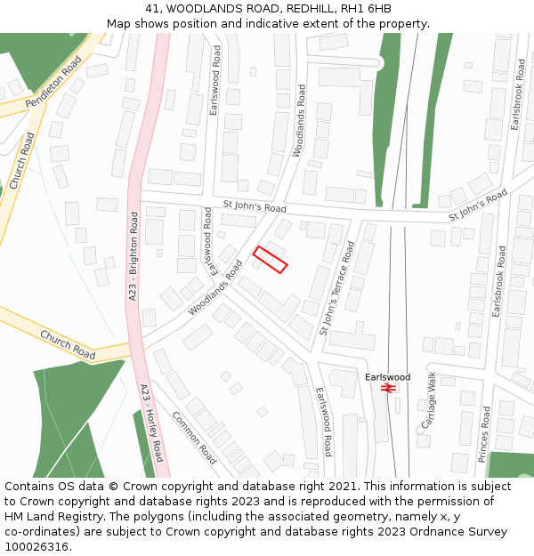 41, WOODLANDS ROAD, REDHILL, RH1 6HB: Location map and indicative extent of plot
