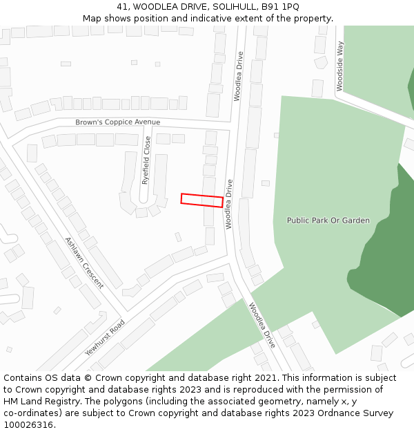 41, WOODLEA DRIVE, SOLIHULL, B91 1PQ: Location map and indicative extent of plot