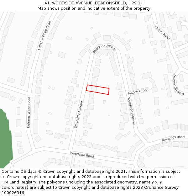 41, WOODSIDE AVENUE, BEACONSFIELD, HP9 1JH: Location map and indicative extent of plot