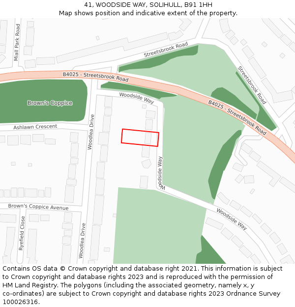 41, WOODSIDE WAY, SOLIHULL, B91 1HH: Location map and indicative extent of plot