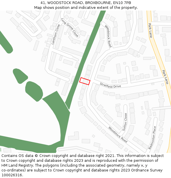 41, WOODSTOCK ROAD, BROXBOURNE, EN10 7PB: Location map and indicative extent of plot