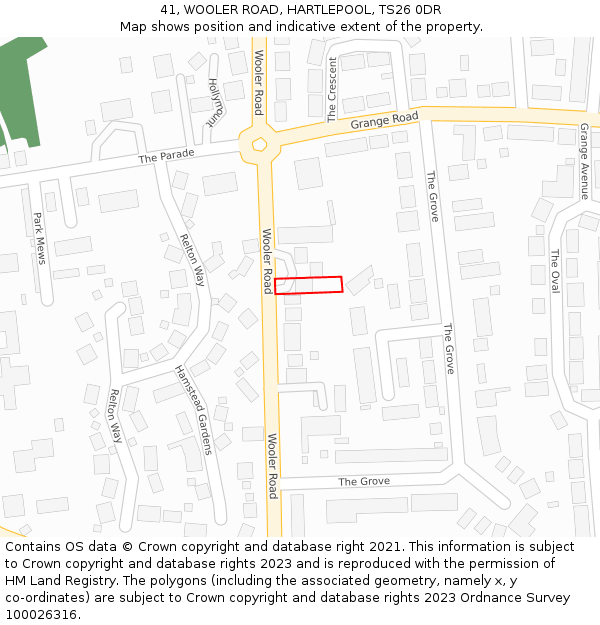 41, WOOLER ROAD, HARTLEPOOL, TS26 0DR: Location map and indicative extent of plot