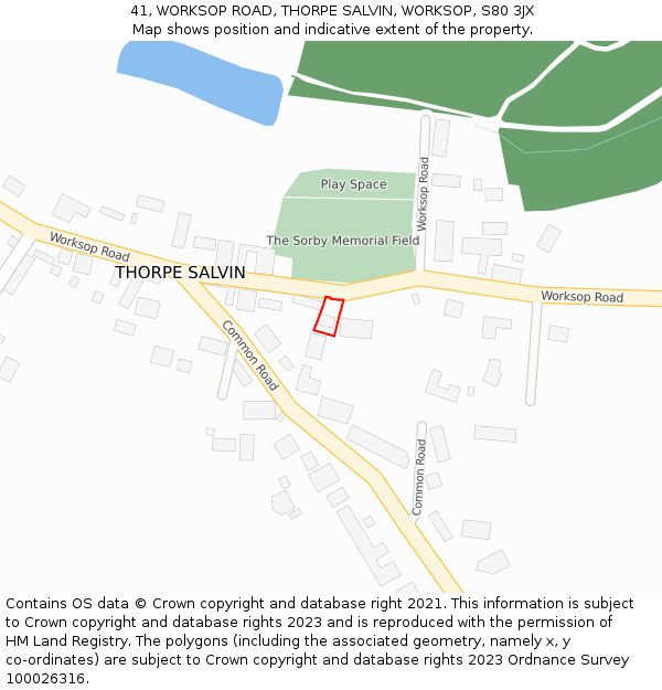 41, WORKSOP ROAD, THORPE SALVIN, WORKSOP, S80 3JX: Location map and indicative extent of plot